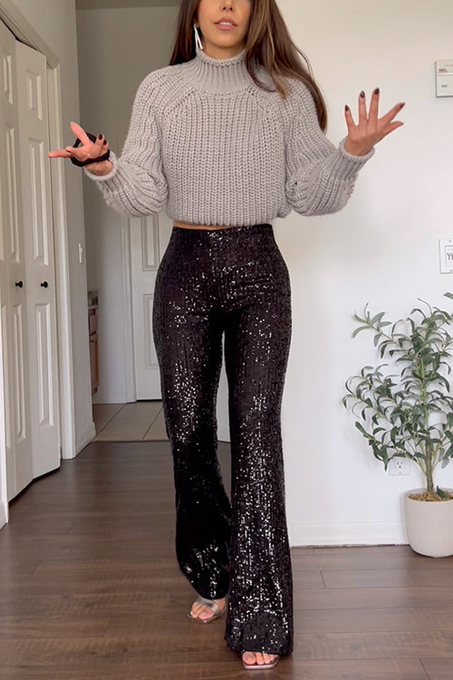 Karleedress High Rise Sequin Bell Bottom Pants
