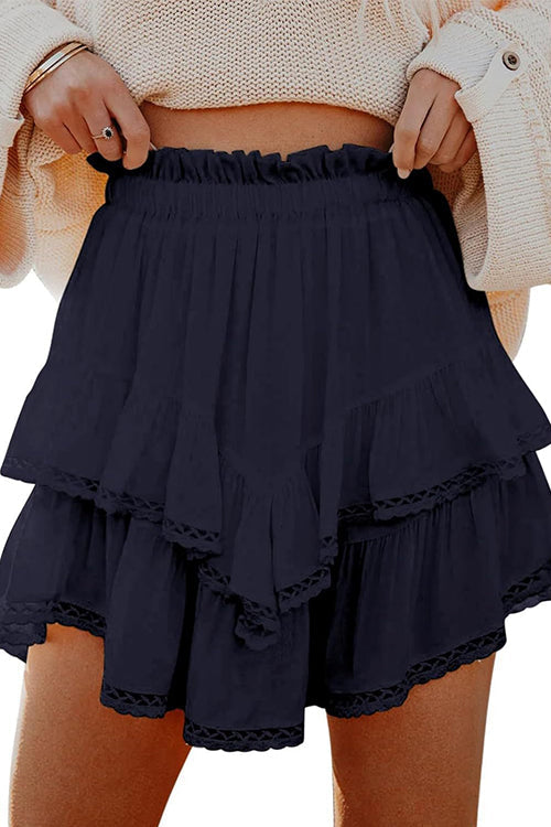 Karleedress Elastic Waist Ruffle Layered Mini Skirt