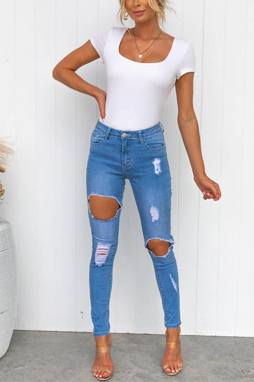 High Rise Ripped Skinny Denim Pants