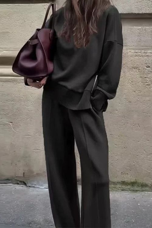 Karleedress High Neck Side Zipper Up Sweatshirt and Wide Leg Pants Set