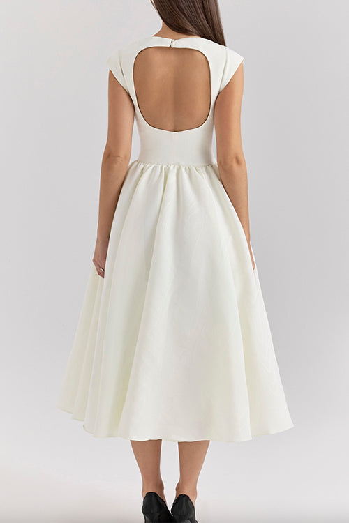 Karleedress Cap Sleeves Open Back Waisted Swing Midi Dress
