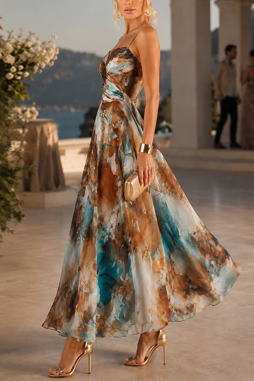 Spaghetti Strap Printed Flowy Maxi Dress
