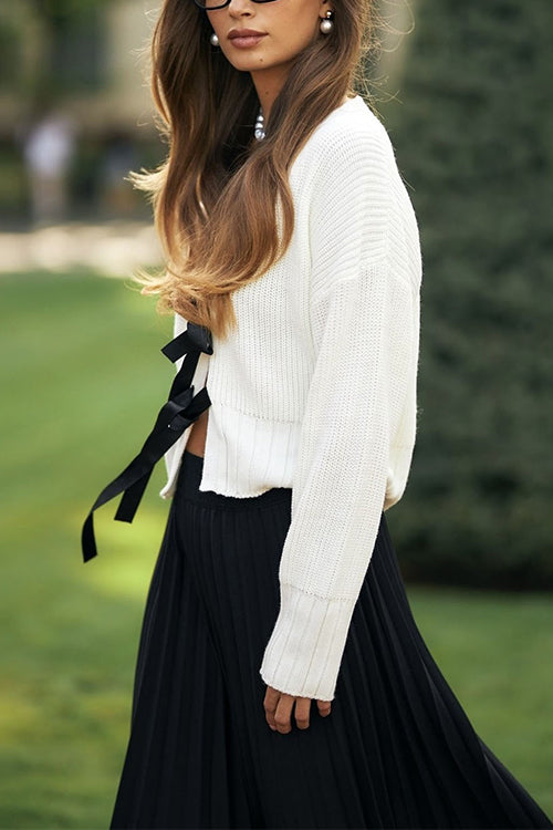 Karleedress V Neck Bow Tie Front Elegant Sweater