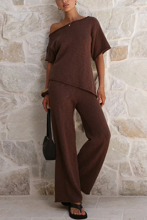 Chic Asymmetrical Shoulder Side Slit Knit Top