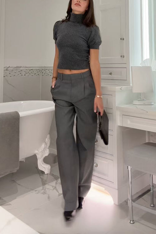 Karleedress High Neck Puff Short Sleeves Sweater Top