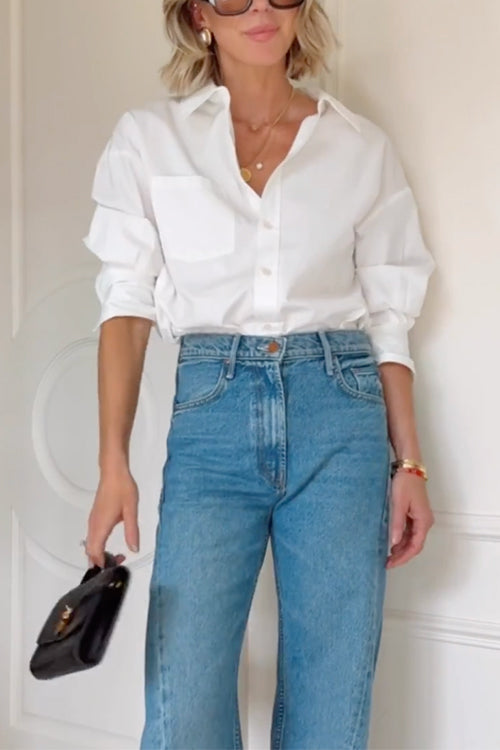 Karleedress Lapel Long Sleeves Button Up Blouse Shirt