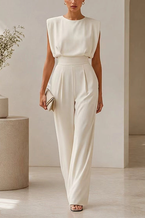 Karleedress Round Neck Sleeveless High Waist Wide Leg Jumpsuit