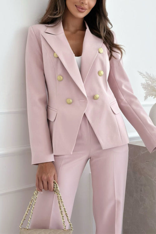 Notch Lapel Double Breasted Pocketed Blazer