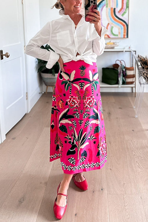 Karleedress High Rise Tropic Print Midi Skirt