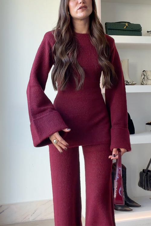 Crewneck Bell Long Sleeves Chic Peplum Sweater