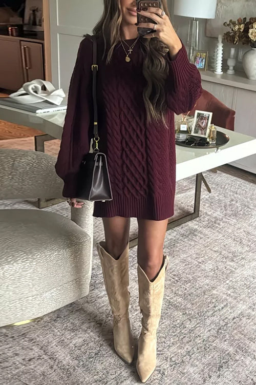 Karleedress Long Sleeves Cable Knit Mini Sweater Dress