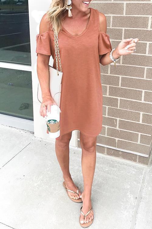 Karleedress V Neck Dew Shoulder T Shirt Dress