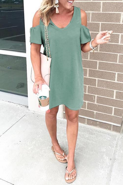 Karleedress V Neck Dew Shoulder T Shirt Dress