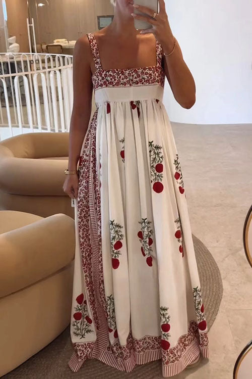 Karleedress Square Collar Splice Floral Print Swing Maxi Cami Dress