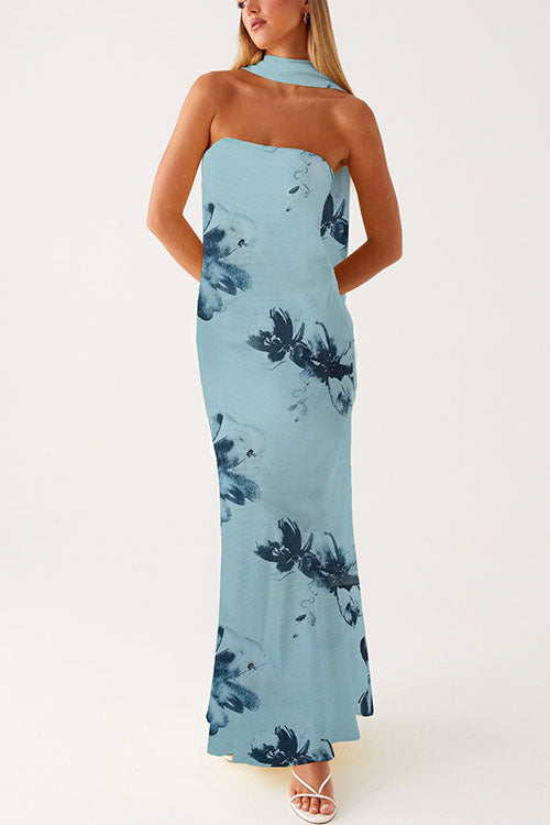 Karleedress Strapless Tube Floral Print Bodycon Maxi Dress