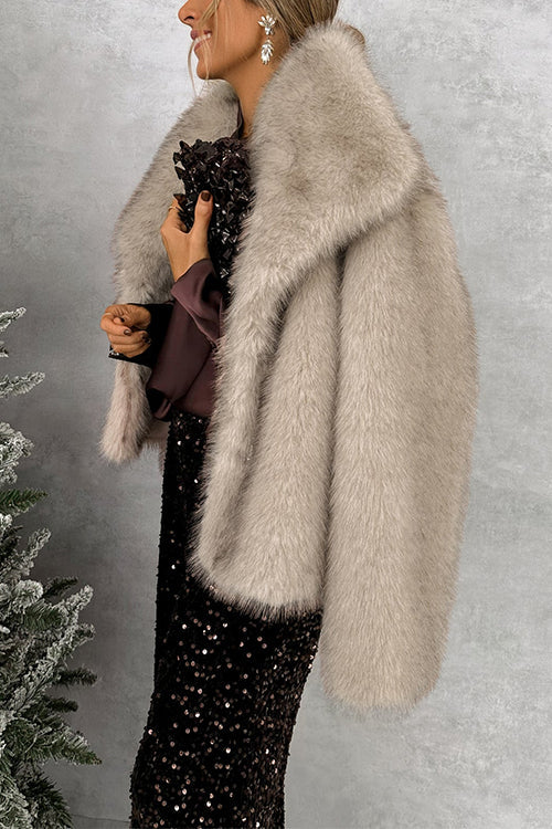 Karleedress Collared Open Front Winter Faux Fur Coat