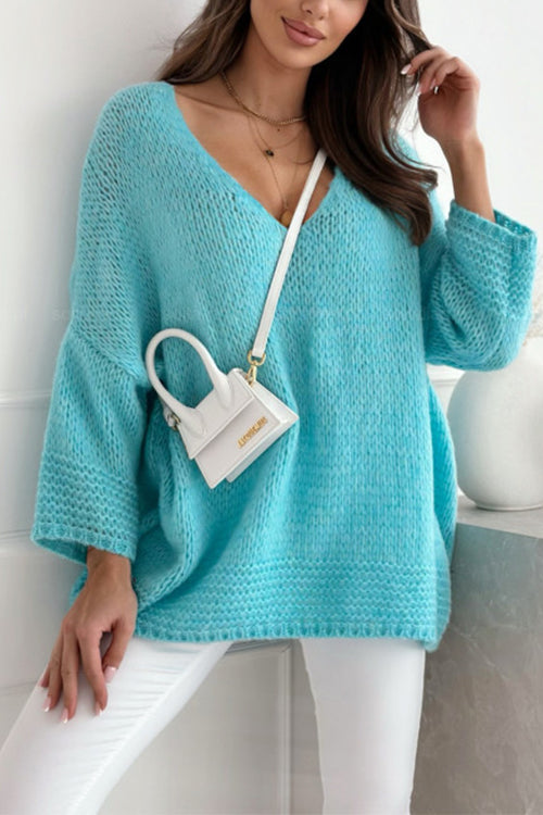 Karleedress V Neck Drop Shoulder Slouchy Pullover Sweater