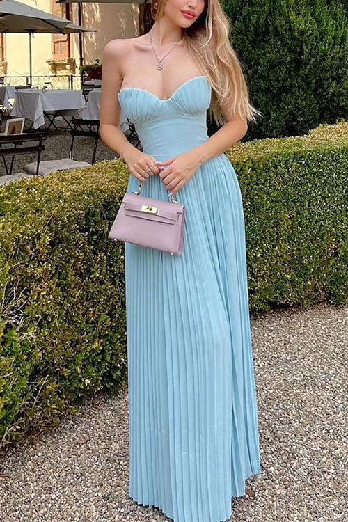 Karleedress Strapless V Neck Corset Pleated Maxi Dress