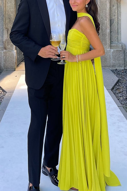 Karleedress Strapless Back Lace-up Pleated Maxi Dress