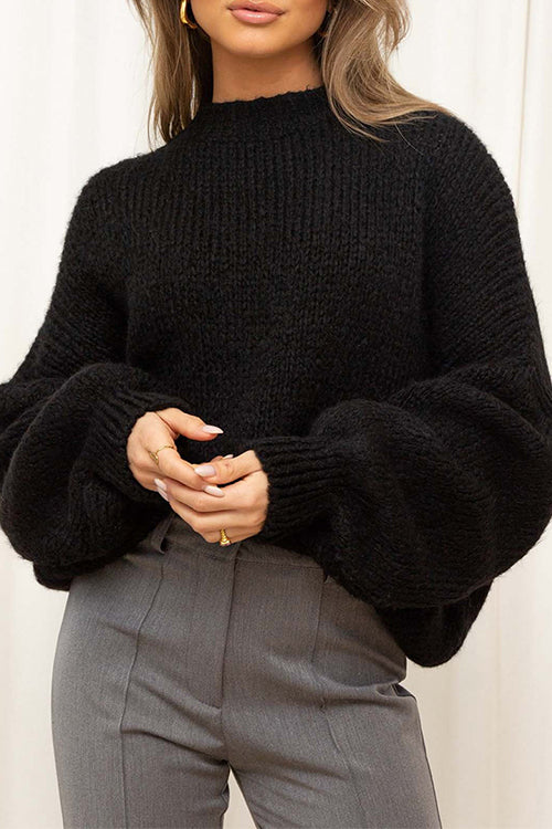 Karleedress Drop Shoulder Lantern Long Sleeves Comfy Pullover Sweater