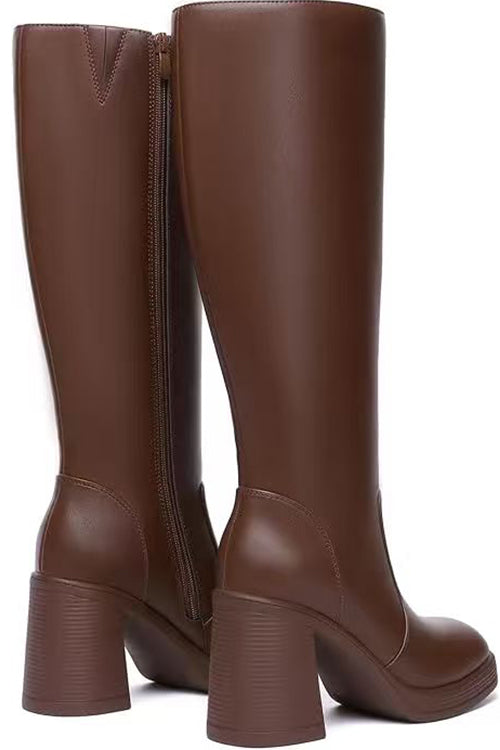Karleedress Square Toe Chunky Block Side Zipper High Boots