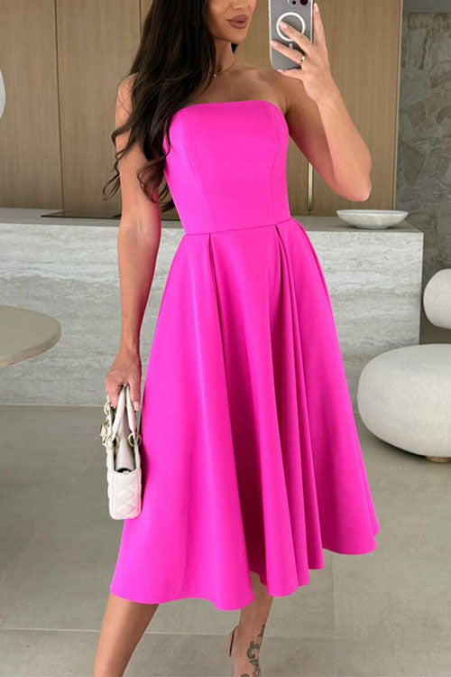 Karleedress Strapless Open Back Waisted Swing Midi Dress