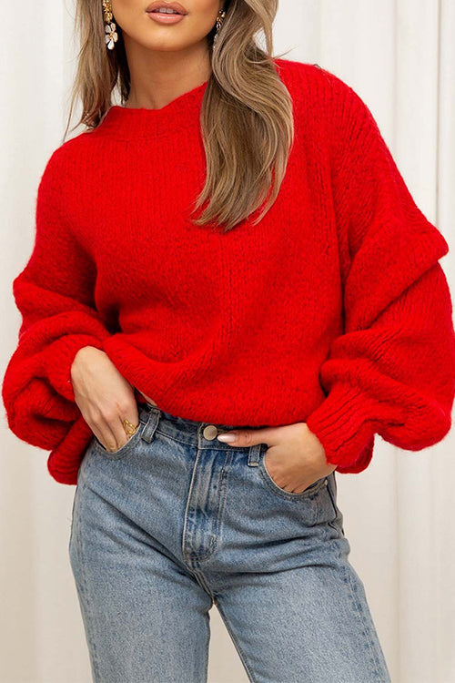 Karleedress Drop Shoulder Lantern Long Sleeves Comfy Pullover Sweater