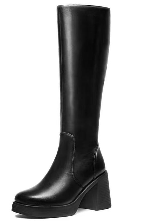 Karleedress Square Toe Chunky Block Side Zipper High Boots