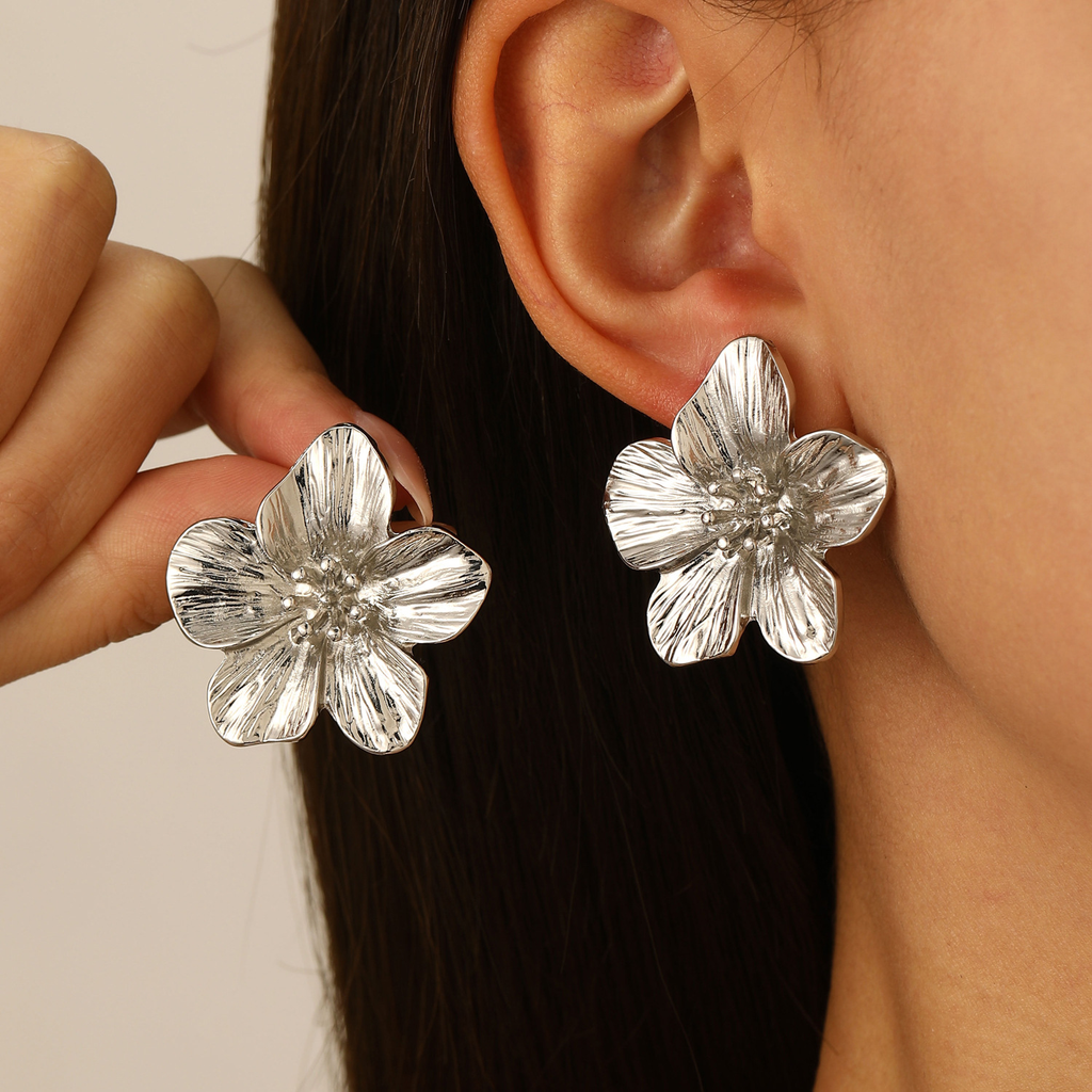 Karleedress Vintage Delicate Large Flower Metal Stud Earrings