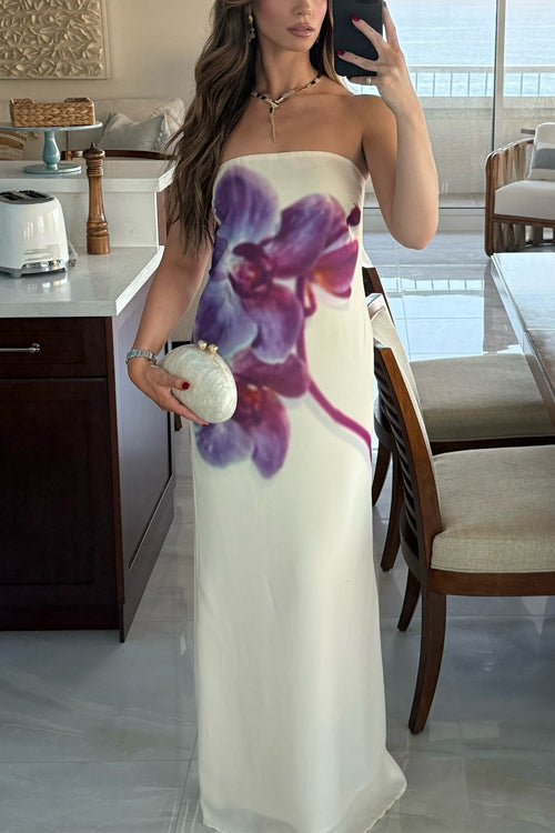 Karleedress Elegant Strapless Floral Print Maxi Dress