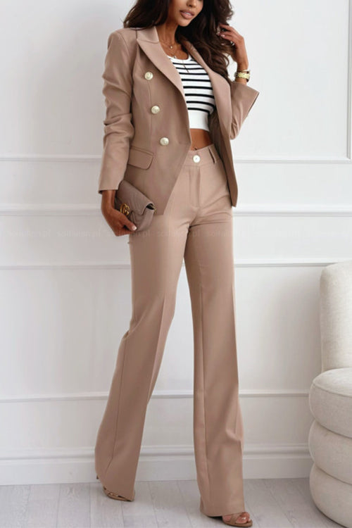 Lapel Open Front Double Breasted Pocketed Blazer