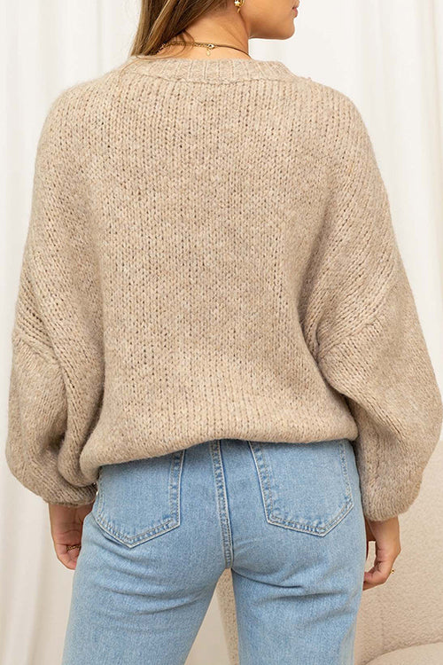 Karleedress Drop Shoulder Lantern Long Sleeves Comfy Pullover Sweater