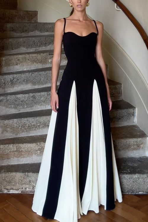 Karleedress Low Cut Color Block Swing Maxi Cami Dress