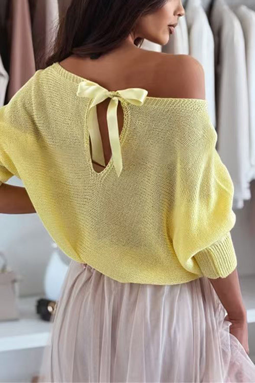 Karleedress Boat Neck Bow Back Cut Out Pullover Sweater