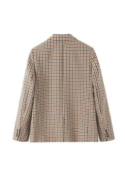 Karleedress Notch Lapel Single Breasted Plaid Blazer