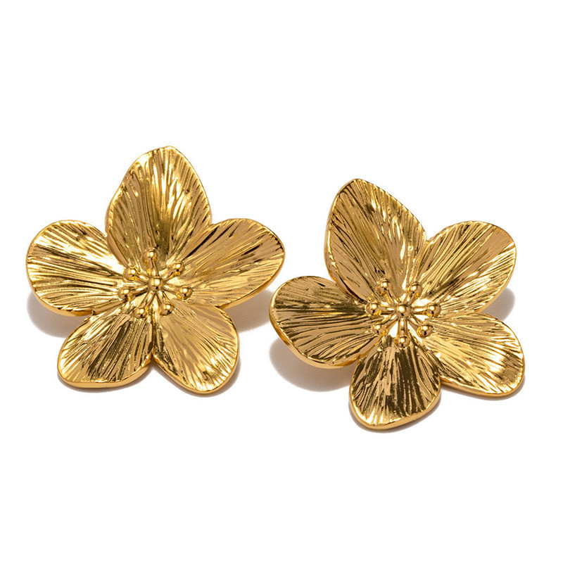 Karleedress Vintage Delicate Large Flower Metal Stud Earrings