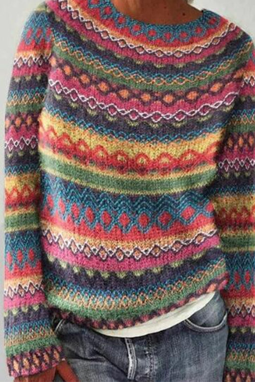 Karleedress Crewneck Vibrant Rainbow Chunky Knit Sweater(in 4 Patterns)