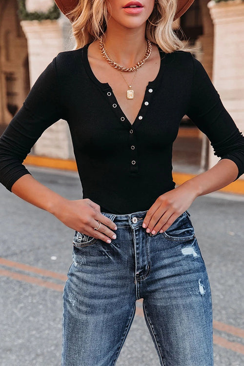 Karleedress Long Sleeves Button Up Solid Henley Shirt