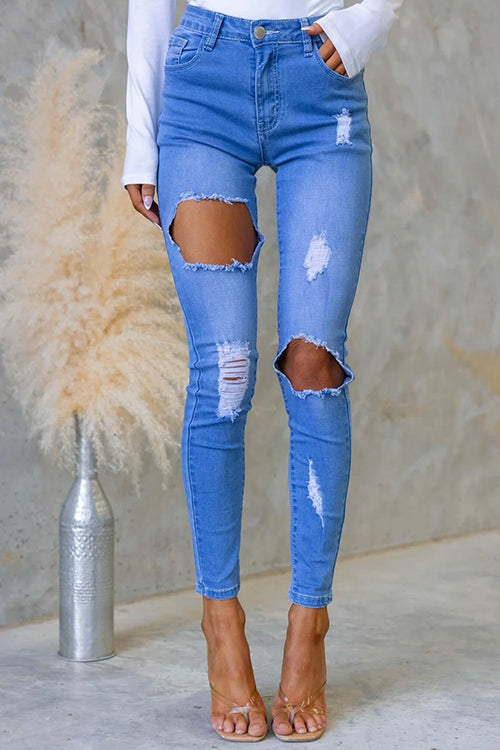 High Rise Ripped Skinny Denim Pants