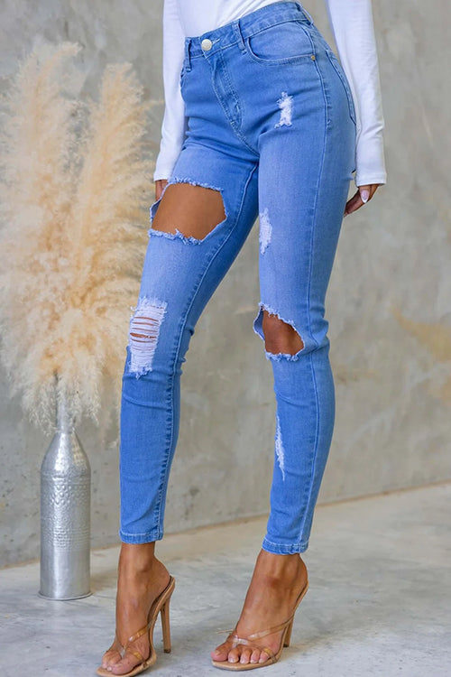 High Rise Ripped Skinny Denim Pants
