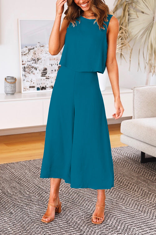 Karleedress Crewneck Tank Top Wide Leg Cropped Pants Set