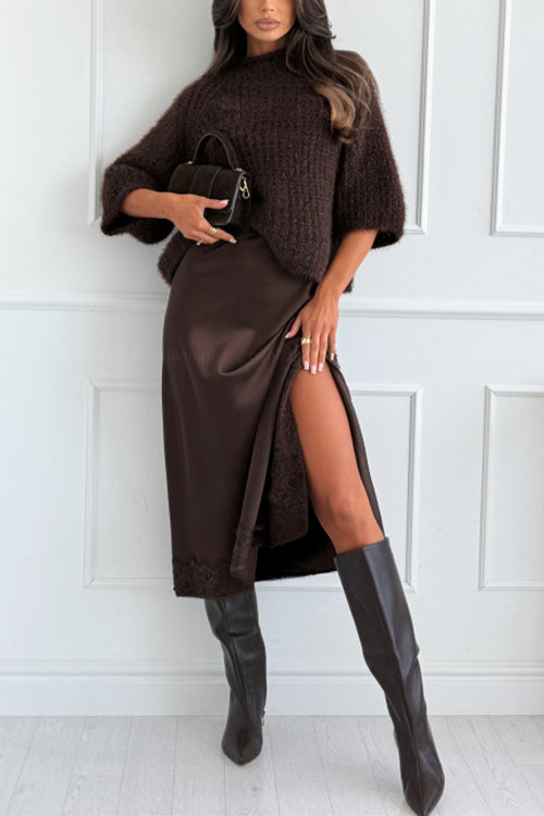 Criss Cross Cowl Backless Slit Satin Midi Cami Dress