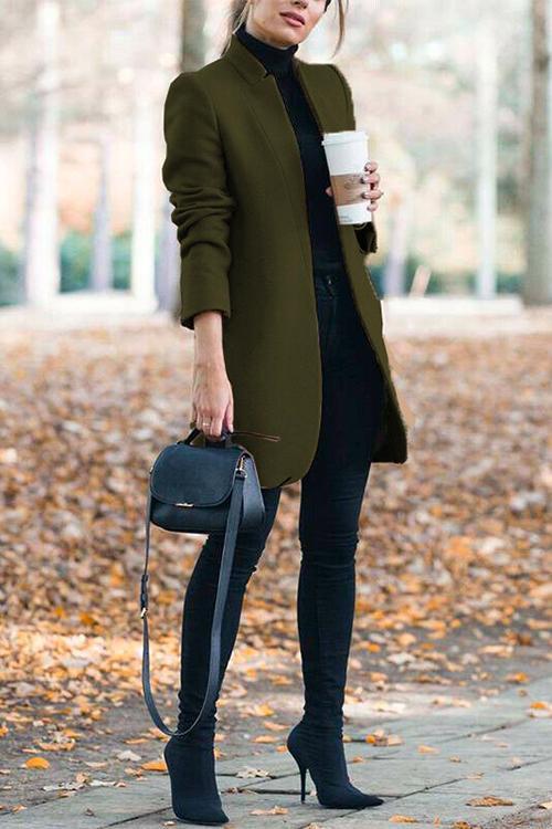 Karleedress Ellen Stand Collar Open Front Pockets Coat