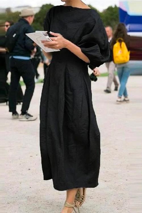 Karleedress Vintage Lantern Sleeve Waisted Cotton Linen Dress