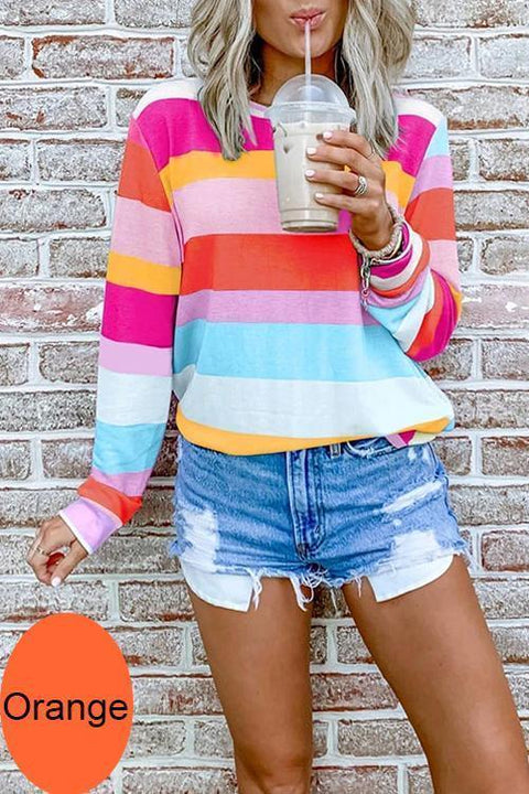 Karleedress Long Sleeve Candy Striped Pullover Top