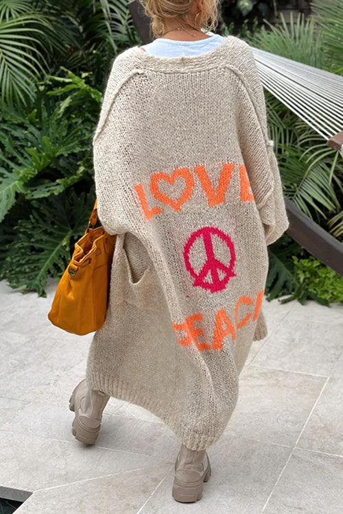Karleedress Open Front Love and Peace Pattern Long Sweater Cardigan(in 5 Colors)