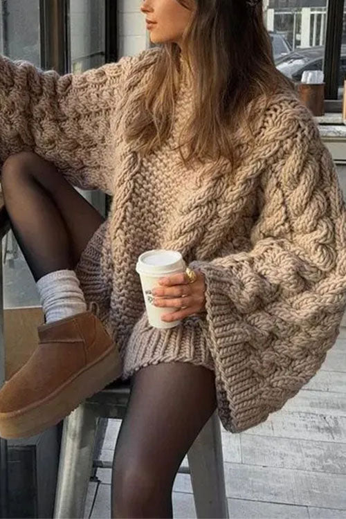 Karleedress Round Neck Oversized Cable Knit Sweater