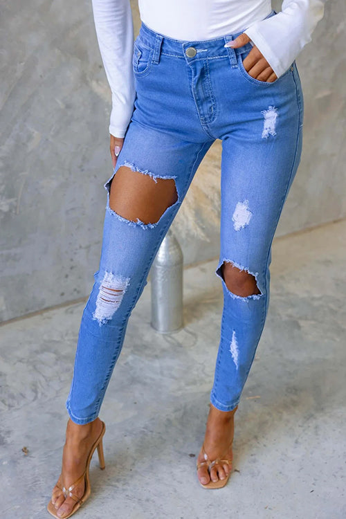 High Rise Ripped Skinny Denim Pants