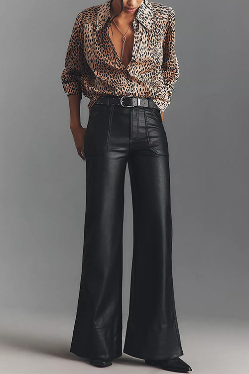 High Rise Faux Leather Flare Pants