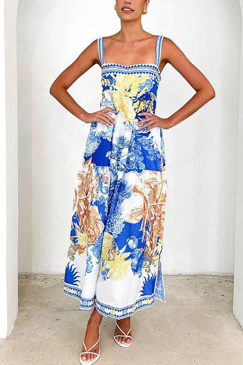 Karleedress Pocketed Side Slit Printed Maxi Cami Dress